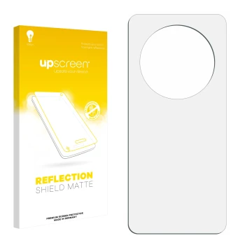 Face avant d’un emballage produit avec le logo de la marque upscreen. À côté se trouve la protection d’écran correspondante.