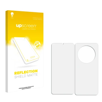 Face avant d’un emballage produit avec le logo de la marque upscreen. À côté se trouve la protection d’écran correspondante.