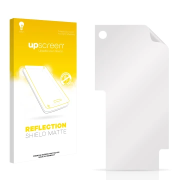 Face avant d’un emballage produit avec le logo de la marque upscreen. À côté se trouve la protection d’écran correspondante.