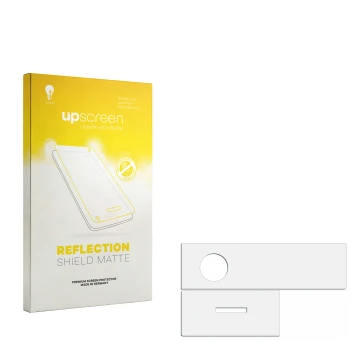Face avant d’un emballage produit avec le logo de la marque upscreen. À côté se trouve la protection d’écran correspondante.
