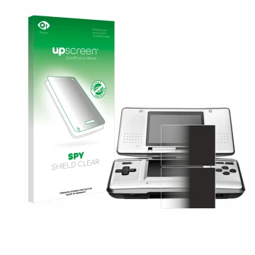 Face avant d’un emballage produit avec le logo de la marque upscreen. À côté, l’appareil Nintendo DS est représenté avec la pr