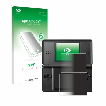 Face avant d’un emballage produit avec le logo de la marque upscreen. À côté, l’appareil Nintendo DS LITE est représenté avec 