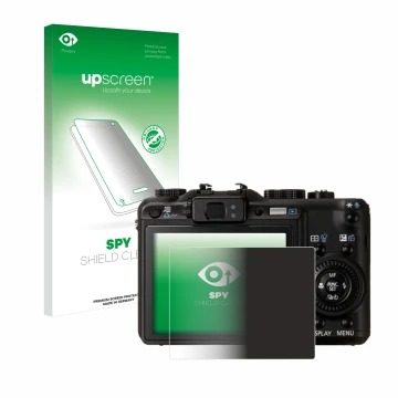 Face avant d’un emballage produit avec le logo de la marque upscreen. À côté, l’appareil Canon PowerShot G9 est représenté ave