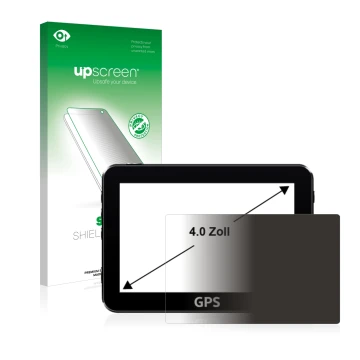 Face avant d’un emballage produit avec le logo de la marque upscreen. À côté, l’appareil est représenté avec la protection d’é