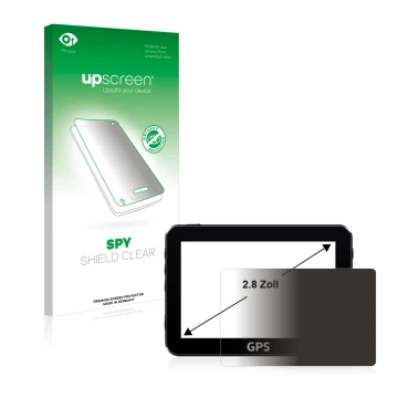 Face avant d’un emballage produit avec le logo de la marque upscreen. À côté, l’appareil est représenté avec la protection d’é