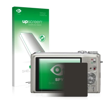 Face avant d’un emballage produit avec le logo de la marque upscreen. À côté, l’appareil Panasonic Lumix DMC-TZ7 est représent