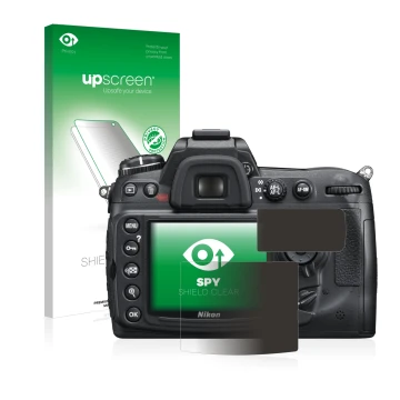 Face avant d’un emballage produit avec le logo de la marque upscreen. À côté, l’appareil Nikon D300S est représenté avec la pr