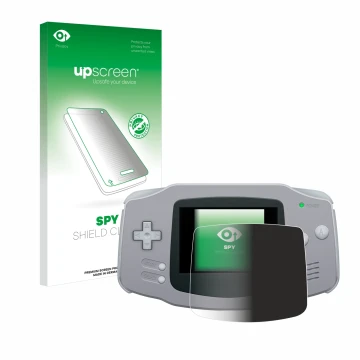 Face avant d’un emballage produit avec le logo de la marque upscreen. À côté, l’appareil Nintendo Gameboy Advance GBA est repr