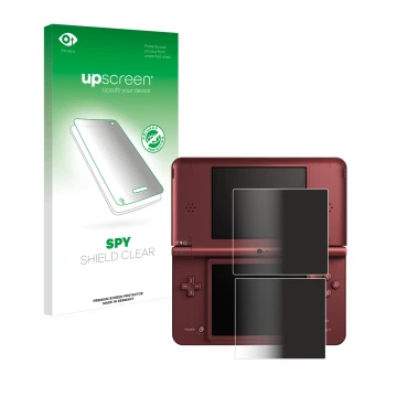 Face avant d’un emballage produit avec le logo de la marque upscreen. À côté, l’appareil Nintendo DSi XL est représenté avec l