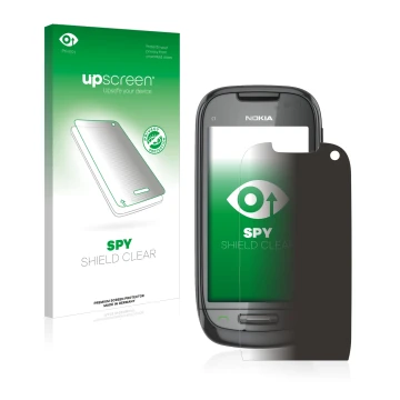 Face avant d’un emballage produit avec le logo de la marque upscreen. À côté, l’appareil Nokia C7-00 est représenté avec la pr