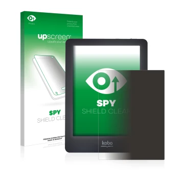Face avant d’un emballage produit avec le logo de la marque upscreen. À côté, l’appareil Kobo Glo est représenté avec la prote