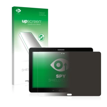 Face avant d’un emballage produit avec le logo de la marque upscreen. À côté, l’appareil Samsung Galaxy Note 10.1 2014 Edition