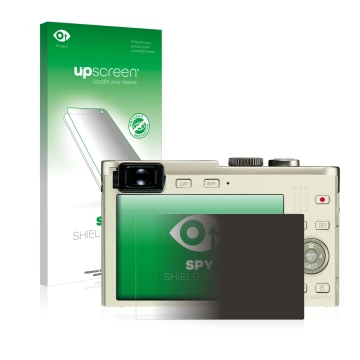 Face avant d’un emballage produit avec le logo de la marque upscreen. À côté, l’appareil Leica C (Typ 112) est représenté avec