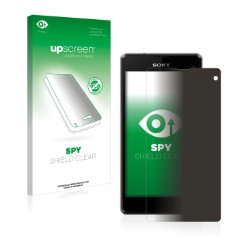 Face avant d’un emballage produit avec le logo de la marque upscreen. À côté, l’appareil Sony Xperia Z1 Compact D5503 est repr