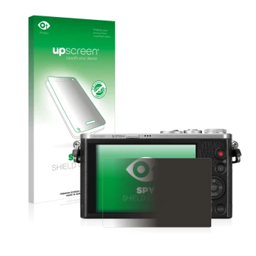 Face avant d’un emballage produit avec le logo de la marque upscreen. À côté, l’appareil Panasonic Lumix DMC-GM1 est représent