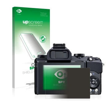 Face avant d’un emballage produit avec le logo de la marque upscreen. À côté, l’appareil Olympus Stylus 1 est représenté avec 