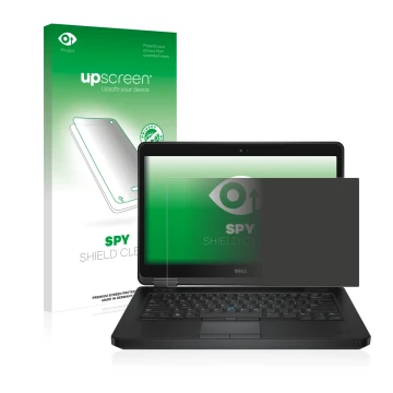 Face avant d’un emballage produit avec le logo de la marque upscreen. À côté, l’appareil Dell Latitude 14 E5440 Non-Touch est 