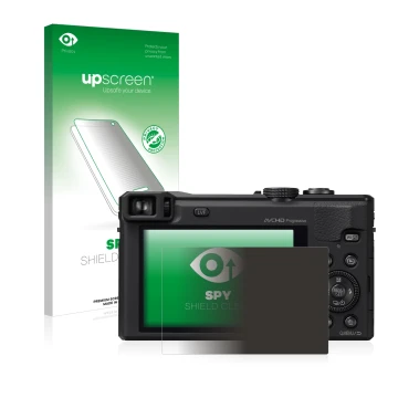 Face avant d’un emballage produit avec le logo de la marque upscreen. À côté, l’appareil Panasonic Lumix DMC-TZ61 est représen