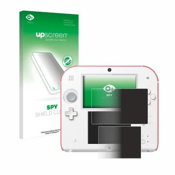 Face avant d’un emballage produit avec le logo de la marque upscreen. À côté, l’appareil Nintendo 2DS est représenté avec la p