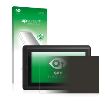 Face avant d’un emballage produit avec le logo de la marque upscreen. À côté, l’appareil Wacom Cintiq 13 HD est représenté ave