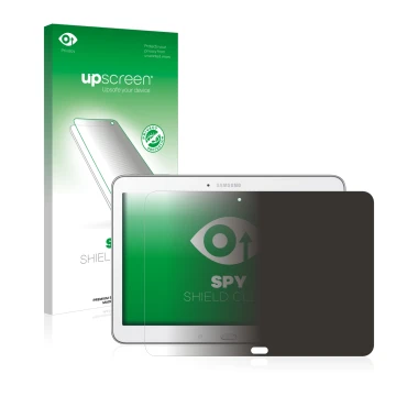Face avant d’un emballage produit avec le logo de la marque upscreen. À côté, l’appareil Samsung Galaxy Tab 4 10.1 SM-T530 est