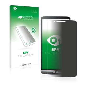 Face avant d’un emballage produit avec le logo de la marque upscreen. À côté, l’appareil LG G3 Cat. 6 est représenté avec la p