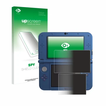 Face avant d’un emballage produit avec le logo de la marque upscreen. À côté, l’appareil Nintendo New 3DS XL est représenté av