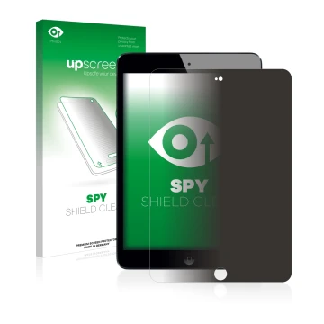 Face avant d’un emballage produit avec le logo de la marque upscreen. À côté, l’appareil Apple iPad Mini 3 2014 est représenté
