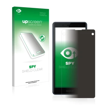 Face avant d’un emballage produit avec le logo de la marque upscreen. À côté, l’appareil Sony Xperia Z2 Compact est représenté