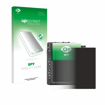 Face avant d’un emballage produit avec le logo de la marque upscreen. À côté, l’appareil Fujifilm X10 est représenté avec la p