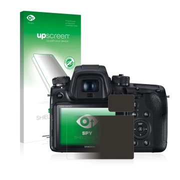 Face avant d’un emballage produit avec le logo de la marque upscreen. À côté, l’appareil Samsung NX1 est représenté avec la pr