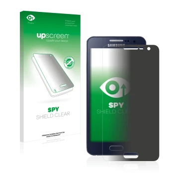 Face avant d’un emballage produit avec le logo de la marque upscreen. À côté, l’appareil Samsung Galaxy A3 2015 est représenté