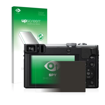 Face avant d’un emballage produit avec le logo de la marque upscreen. À côté, l’appareil Panasonic Lumix DMC-TZ71 est représen