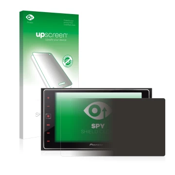 Face avant d’un emballage produit avec le logo de la marque upscreen. À côté, l’appareil Pioneer SPH-DA120 est représenté avec
