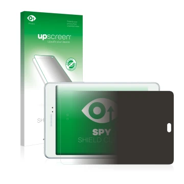 Face avant d’un emballage produit avec le logo de la marque upscreen. À côté, l’appareil Samsung Galaxy Tab A 8.0 est représen