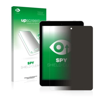 Face avant d’un emballage produit avec le logo de la marque upscreen. À côté, l’appareil Kiano SlimTab 8 est représenté avec l