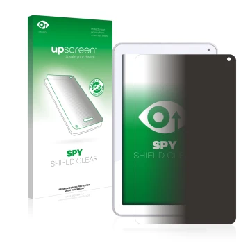 Face avant d’un emballage produit avec le logo de la marque upscreen. À côté, l’appareil Odys Maven 10 est représenté avec la 