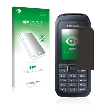 Face avant d’un emballage produit avec le logo de la marque upscreen. À côté, l’appareil Samsung Xcover 550 est représenté ave