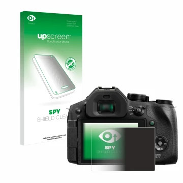 Face avant d’un emballage produit avec le logo de la marque upscreen. À côté, l’appareil Panasonic Lumix DMC-FZ300 est représe