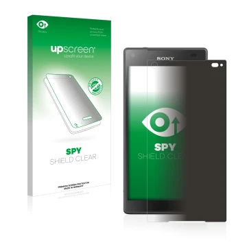 Face avant d’un emballage produit avec le logo de la marque upscreen. À côté, l’appareil Sony Xperia Z5 Compact est représenté