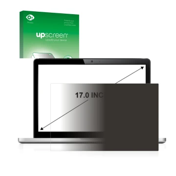 Face avant d’un emballage produit avec le logo de la marque upscreen. À côté, l’appareil est représenté avec la protection d’é