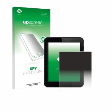 Face avant d’un emballage produit avec le logo de la marque upscreen. À côté, l’appareil est représenté avec la protection d’é