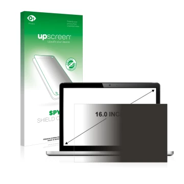 Face avant d’un emballage produit avec le logo de la marque upscreen. À côté, l’appareil est représenté avec la protection d’é