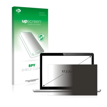 Face avant d’un emballage produit avec le logo de la marque upscreen. À côté, l’appareil est représenté avec la protection d’é