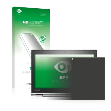 Face avant d’un emballage produit avec le logo de la marque upscreen. À côté, l’appareil Lenovo ThinkPad Yoga 260 est représen