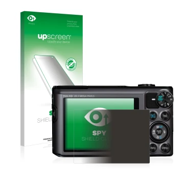 Face avant d’un emballage produit avec le logo de la marque upscreen. À côté, l’appareil Canon PowerShot SX720 HS est représen