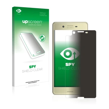 Face avant d’un emballage produit avec le logo de la marque upscreen. À côté, l’appareil Sony Xperia X est représenté avec la 