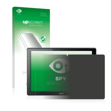Face avant d’un emballage produit avec le logo de la marque upscreen. À côté, l’appareil Acer Switch Alpha 12 est représenté a