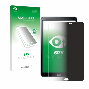 Face avant d’un emballage produit avec le logo de la marque upscreen. À côté, l’appareil Samsung Galaxy Tab A 10.1 2016 SM-T58