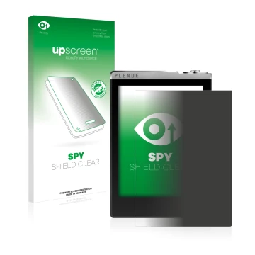 Face avant d’un emballage produit avec le logo de la marque upscreen. À côté, l’appareil Cowon Plenue D est représenté avec la